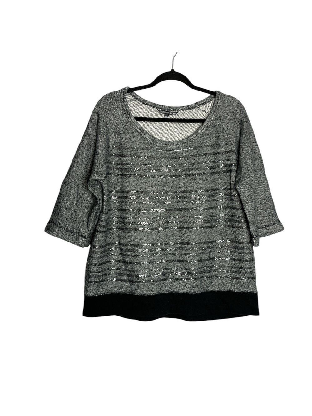 Victoria's Secret Supermodel Essentials Crewneck Silver Sequin Grey 1/2 Sleeve-M